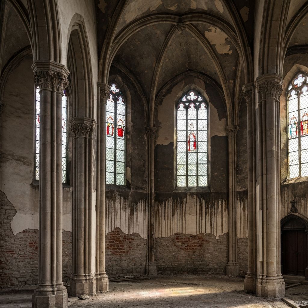 Humidite sur les murs d'une eglise